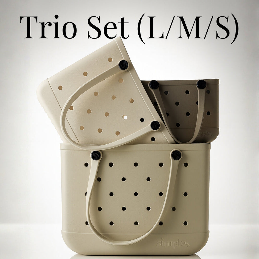 Set of 3 Natural EVA Tote Bags – Large in Mushroom, Medium in Coconut, Small in Drift