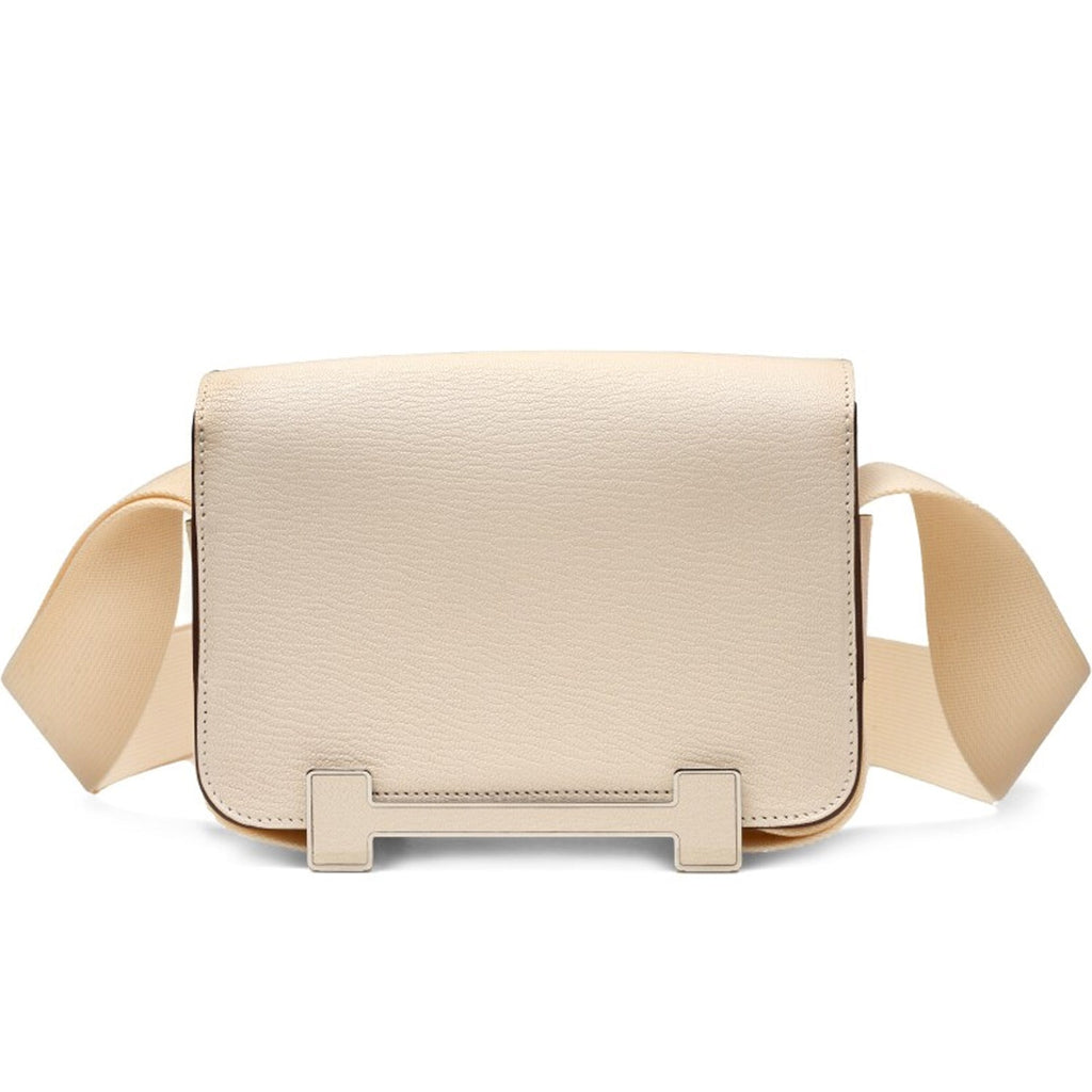 Small Beige Leather Shoulder Bag with Moto-Inspired Studs