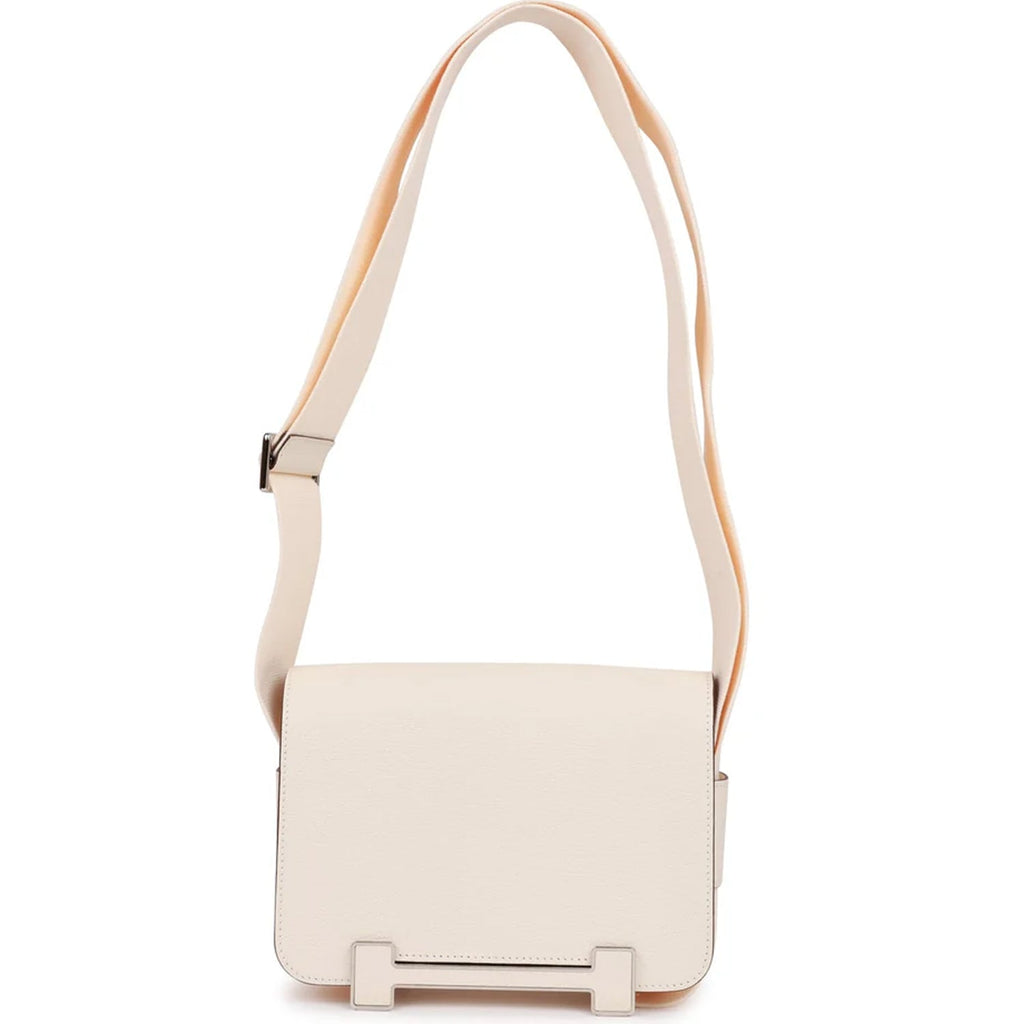 Small Beige Leather Shoulder Bag with Moto-Inspired Studs