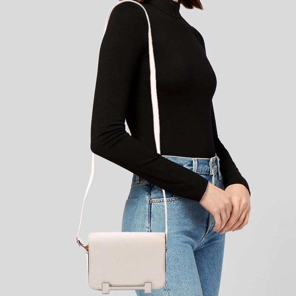 Small Beige Leather Shoulder Bag with Moto-Inspired Studs

