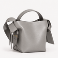 Gray Mini Leather Knot Shoulder Bag with Sculpted Sides and Gold Hardware