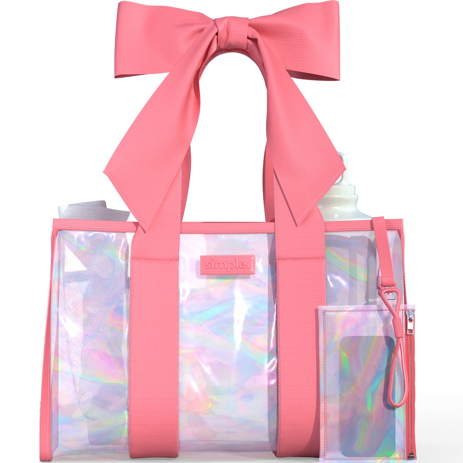 Bowme Beach Prism Tote with Phone Pouch- Lightweight, Waterproof, Tip-Proof, Foldable and Washable Tote Bag for Beach, Pool, Travel and Vacation (Purple or Pink)