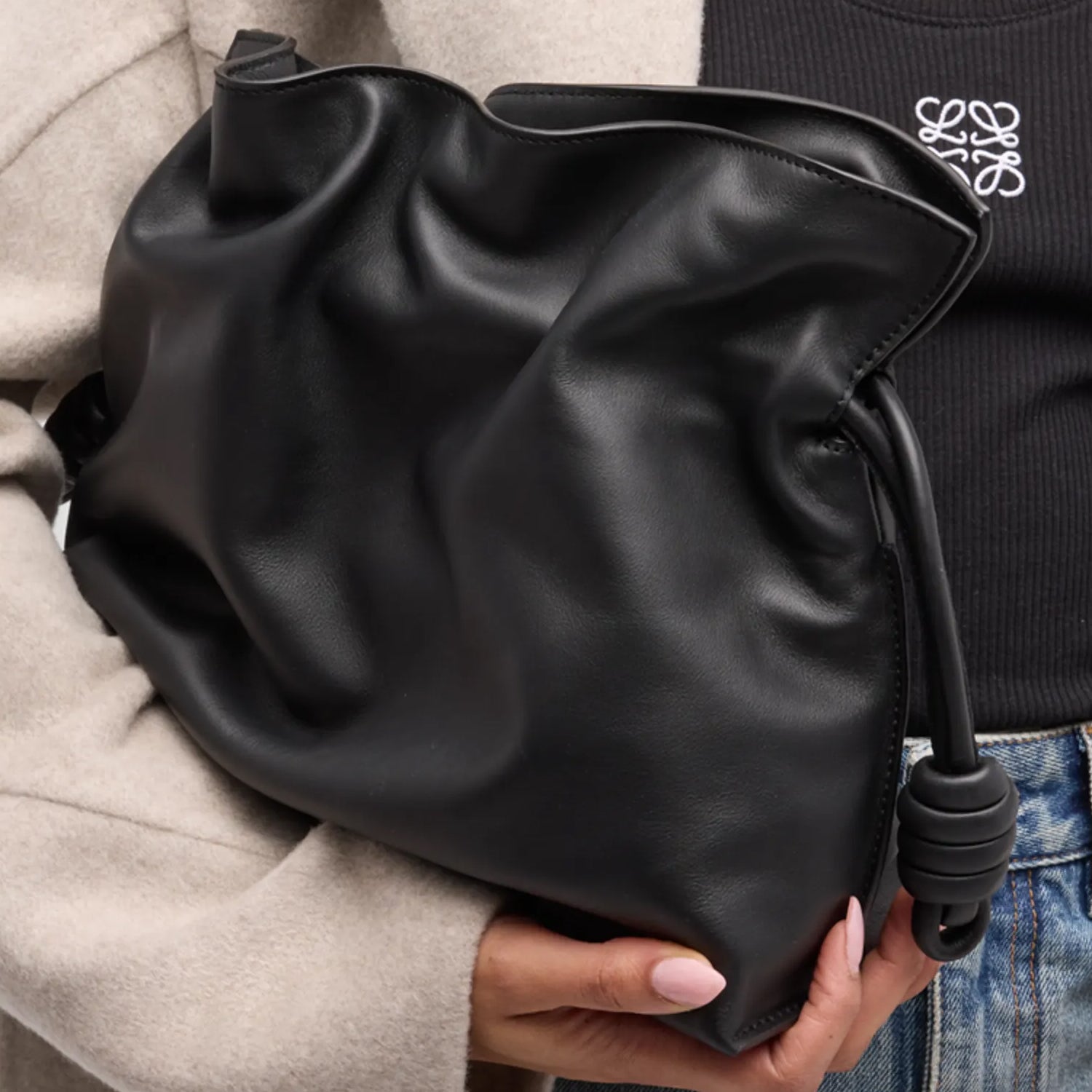 Folded Black Nappa Leather Clutch – Minimalist and Elegant