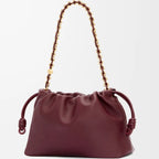 Medium Leather Clutch Bag – Side View with Detachable Chain and Strap
