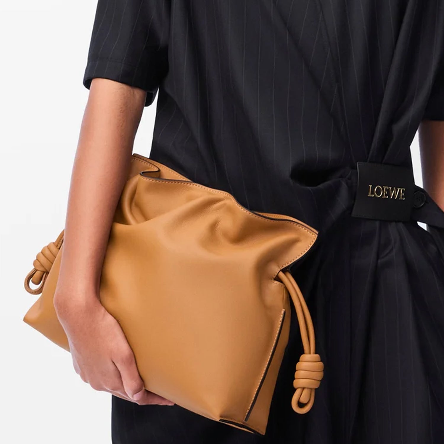 Soft Folded Silhouette and Warm Beige Nappa Leather Texture