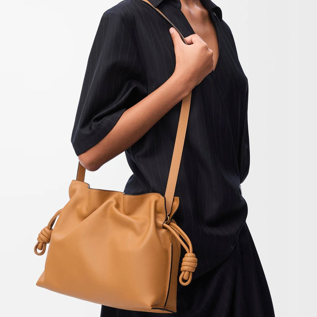 Warm Desert Medium Leather Clutch with Knotted Drawstring Closure