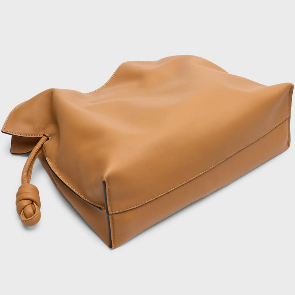 Warm Desert Medium Leather Clutch with Knotted Drawstring Closure
