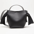 Black Mini Leather Shoulder Bag with Silver Hardware and Twisted Knot Detail