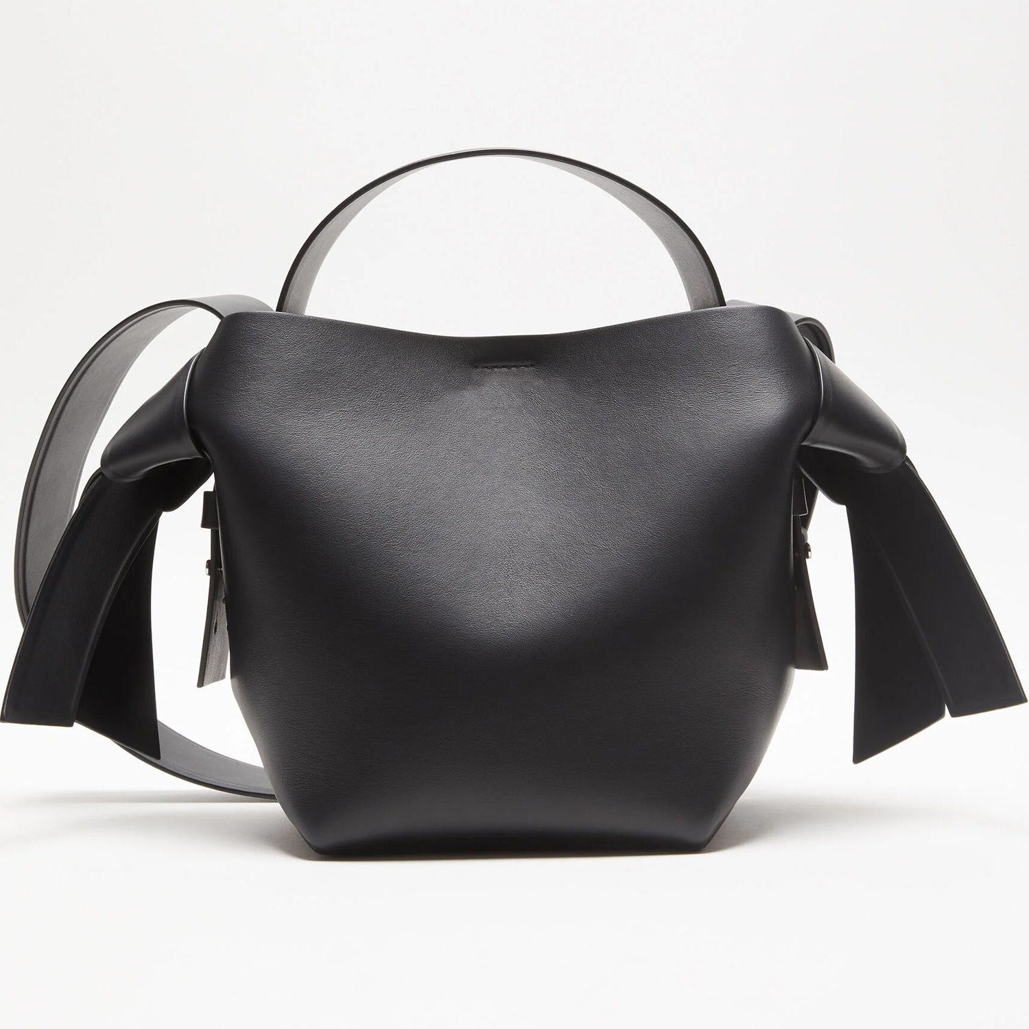Black Mini Leather Shoulder Bag with Silver Hardware and Twisted Knot Detail