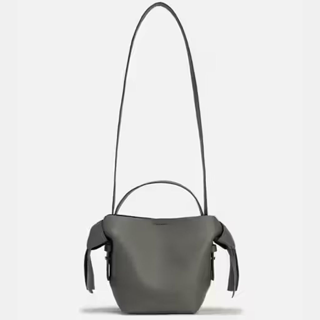 Soft Gray Mini Shoulder Bag with Elegant Gold Hardware Finish