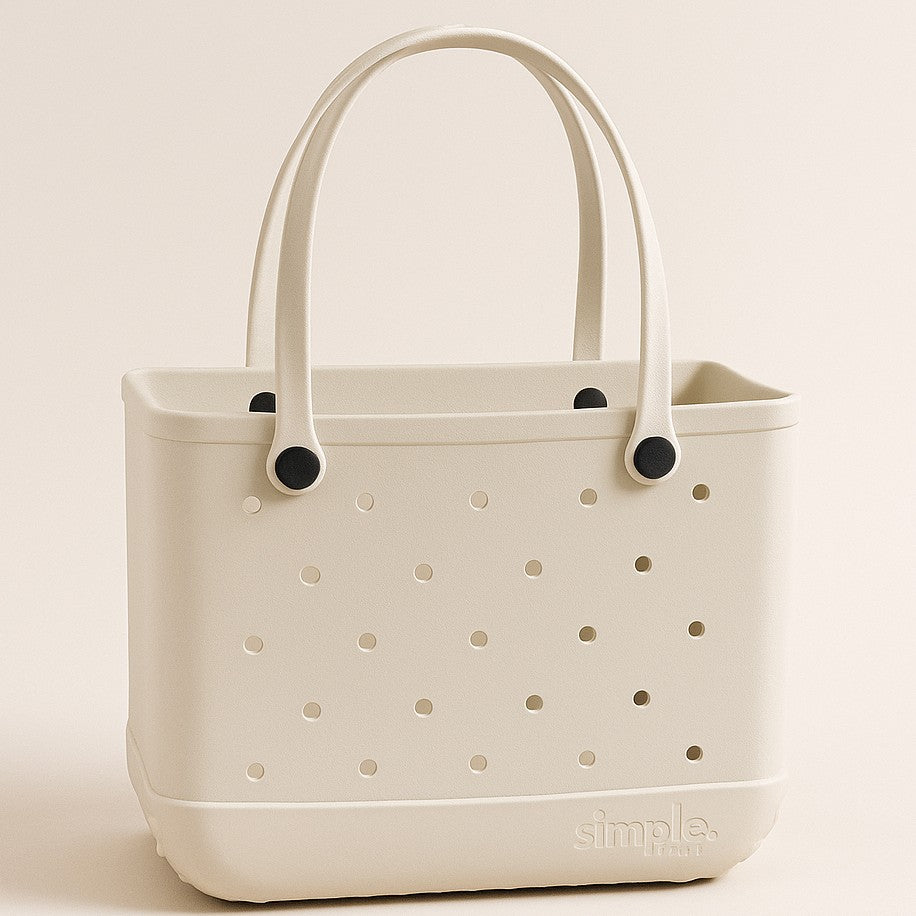 Natural Stone XL EVA Tote Bag. Lightweight, waterproof oversized carryall made from soft EVA. Ideal for beach, grocery, gym, and daily use.