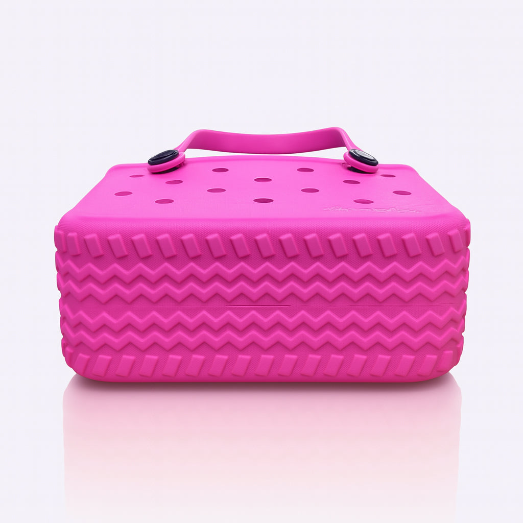 Eva Rubber Tote - Small in Haute Pink bag's sturdy bottom