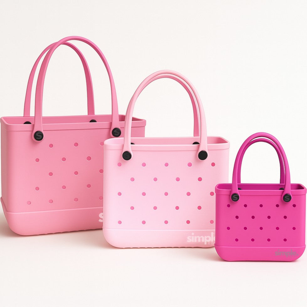 Set of 3 Pink EVA Totes – Large in Pink Lemonade, Medium in Blowing Bubbles, Small in Haute Pink