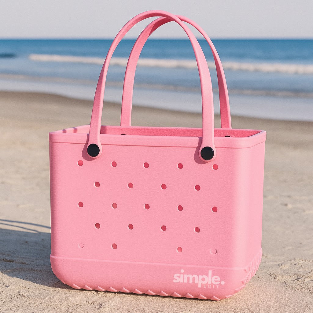 Sandproof Washable Pink Rubber Totes – Ideal for Beach, Gym & Travel