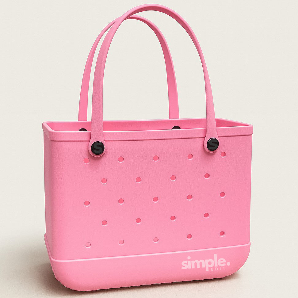 Extra large EVA tote bag in Pink Lemonade. Lightweight, waterproof, and sandproof. Ideal for the beach, grocery, travel, and daily use.