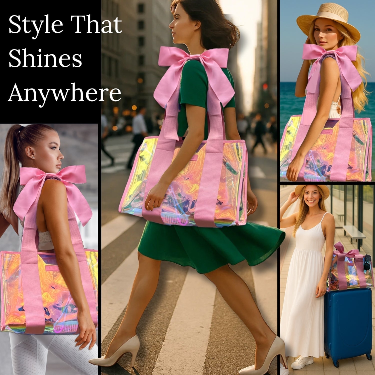 Bowme Prism Pink Iridescent Waterproof beach travel tote