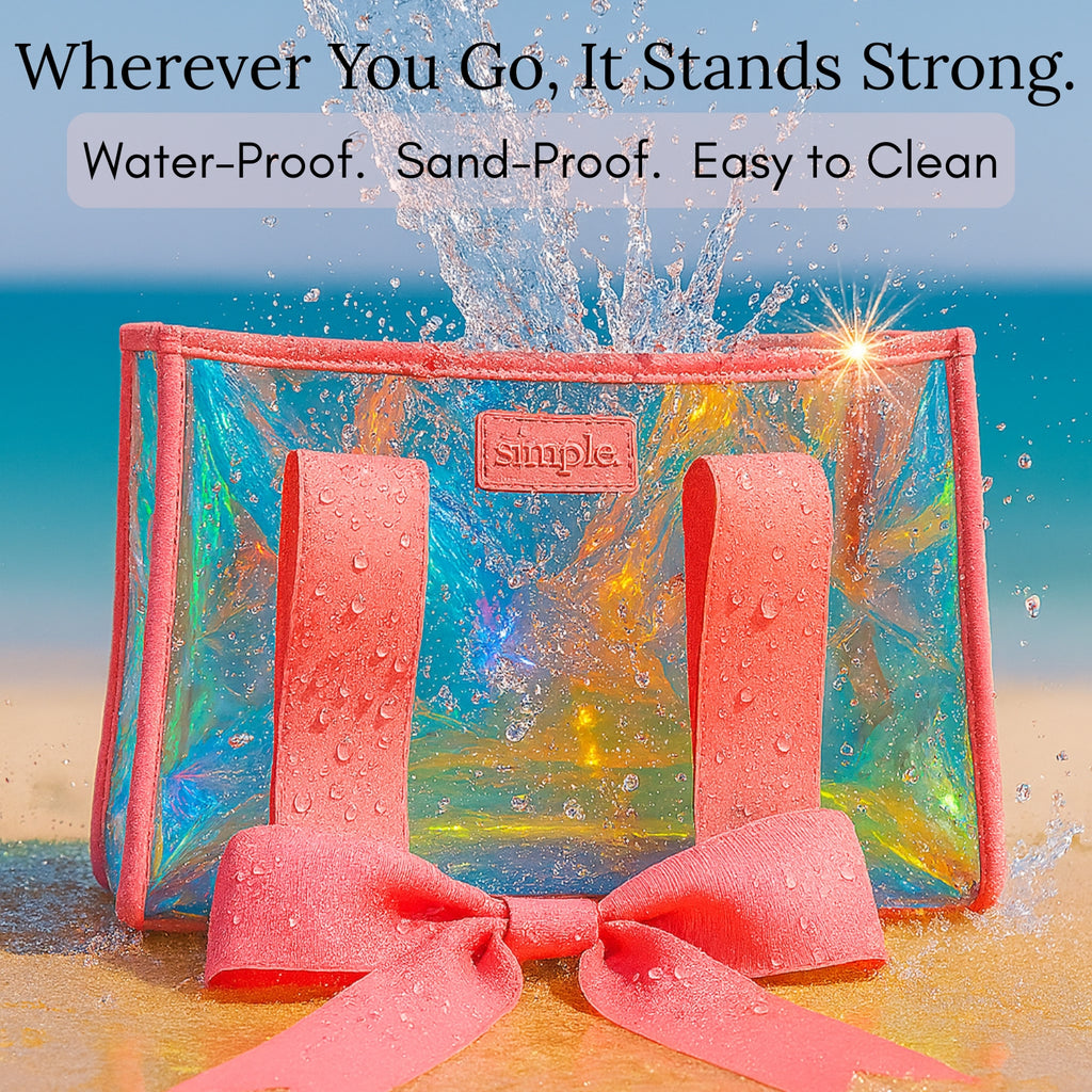 Bowme Beach Prism Tote with Phone Pouch- Lightweight, Waterproof, Tip-Proof, Foldable and Washable Tote Bag for Beach, Pool, Travel and Vacation (Purple or Pink)