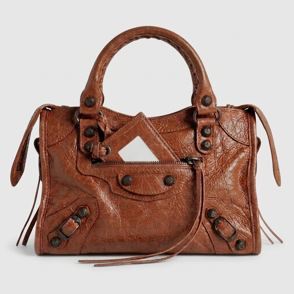 City style mini leather shoulder bag in brown