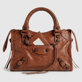 City style mini leather shoulder bag in brown
