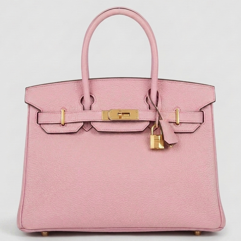 Classic 30 structured togo leather tote in baby pink with gold hardware