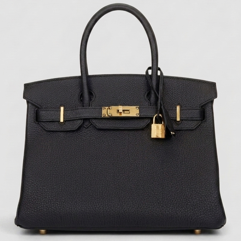 Classic 30 structured togo leather tote in black with gold hardware