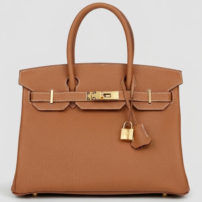 Classic 30 structured togo leather tote in brown with gold hardware