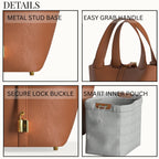 Luxury brown bucket leather bag with gold hardware details
