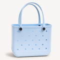 Medium EVA Tote in Blue Skies. Lightweight, waterproof rubber-like EVA bag in sky blue. Ideal for everyday errands, gym, and casual outings.