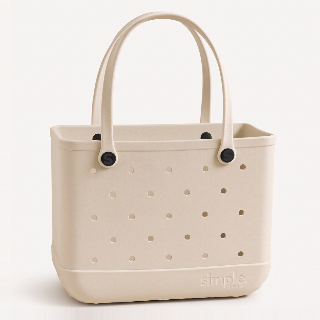 Natural Stone XL EVA Tote Bag. Lightweight, waterproof oversized carryall made from soft EVA. Ideal for beach, grocery, gym, and daily use.