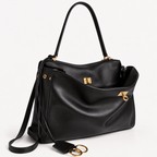The Slouchy medium leather tote in black with brassy gold hardware