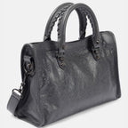 Small Dark Gray Leather Shoulder Bag with Moto-Inspired Studs