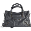 Small Dark Gray Leather Shoulder Bag with Moto-Inspired Studs