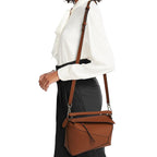 Top Handle and Silver Adjustable Strap Hardware on Patchwork Leather Bag