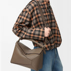 Compact Sculptural Beige taupe color Leather Puzzle Bag 