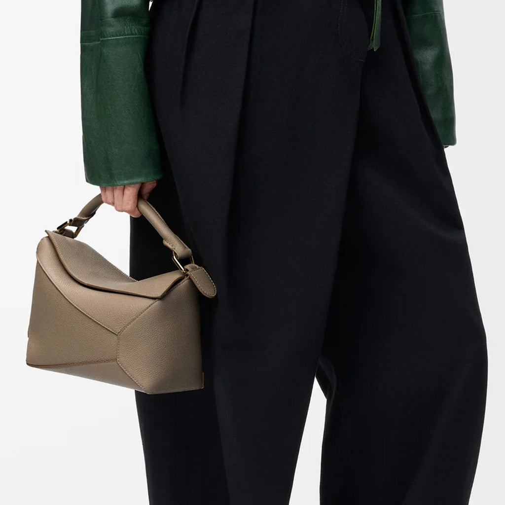 Carry Options – Handheld, Shoulder, or Crossbody Taupe Leather Bag