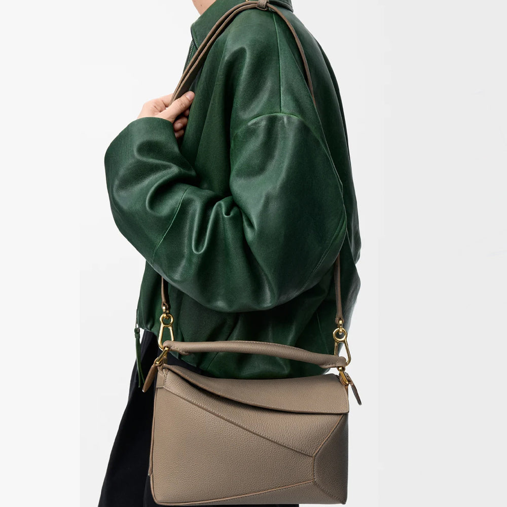 Compact Sculptural Beige taupe color Leather Puzzle Bag 