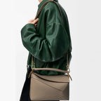 Compact Sculptural Beige taupe color Leather Puzzle Bag 