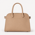 Belted 10 compact structured leather tote in taupe — front view