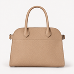 Belted 10 compact structured leather tote in taupe — front view