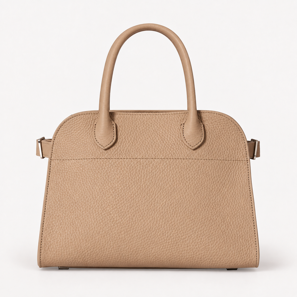 Belted 10 compact structured leather tote in taupe — front view