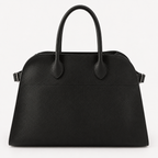 Belted 15 grained leather tote in black with silver hardware