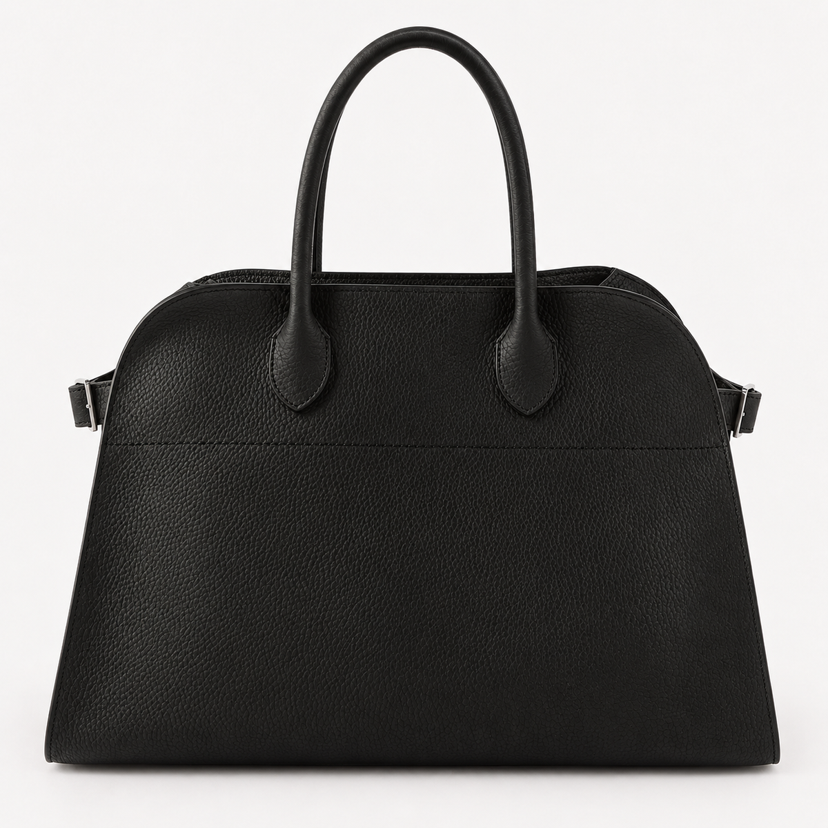 Belted 15 grained leather tote in black with silver hardware
