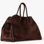 Belted 15 large suede leather tote in coffee brown with belted sides