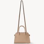 Belted 10 compact structured leather tote in taupe — detail view