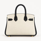 Classic Mini 20 togo leather tote in contrast black and white, back view