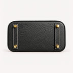 Classic Mini 20 togo leather tote in contrast black and white, base view with four protective feet