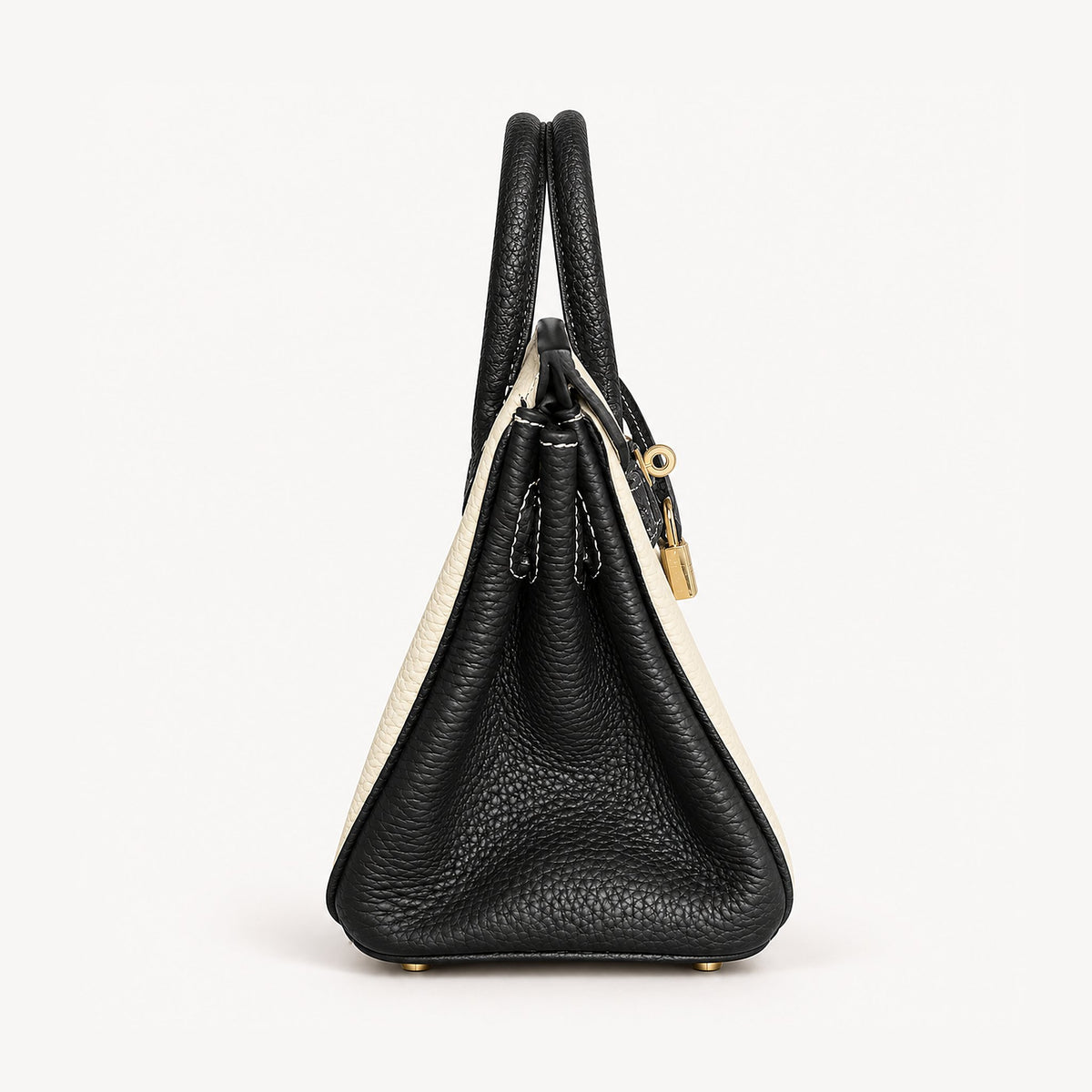 Classic Mini 20 togo leather tote in contrast black and white, side view