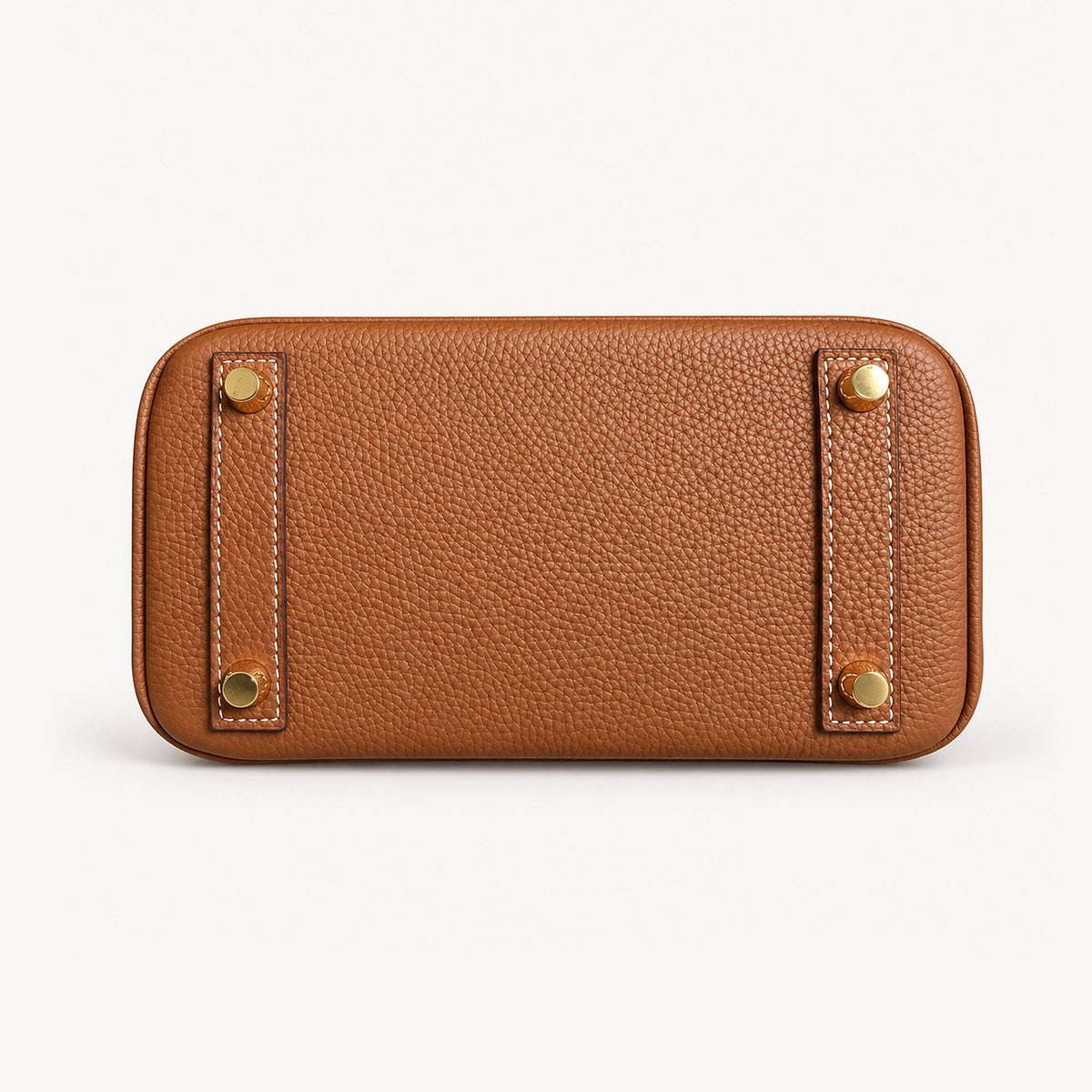 Classic Mini 20 togo leather tote in brown, base view with four protective feet