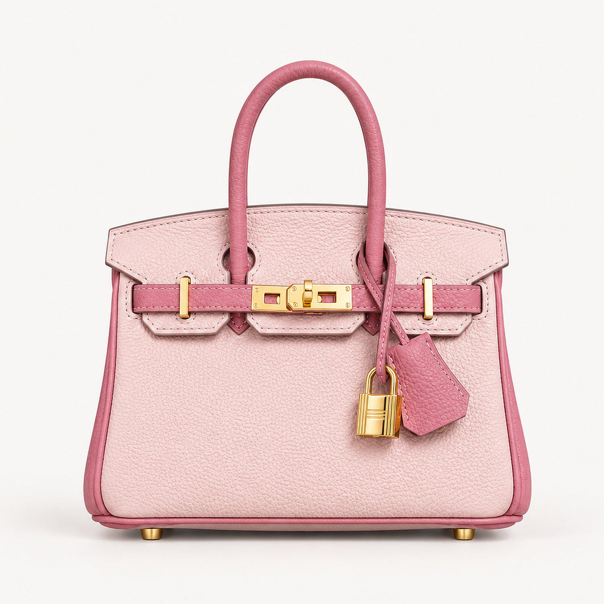Classic Mini 20 togo leather tote in contrast pink with gold hardware, front view