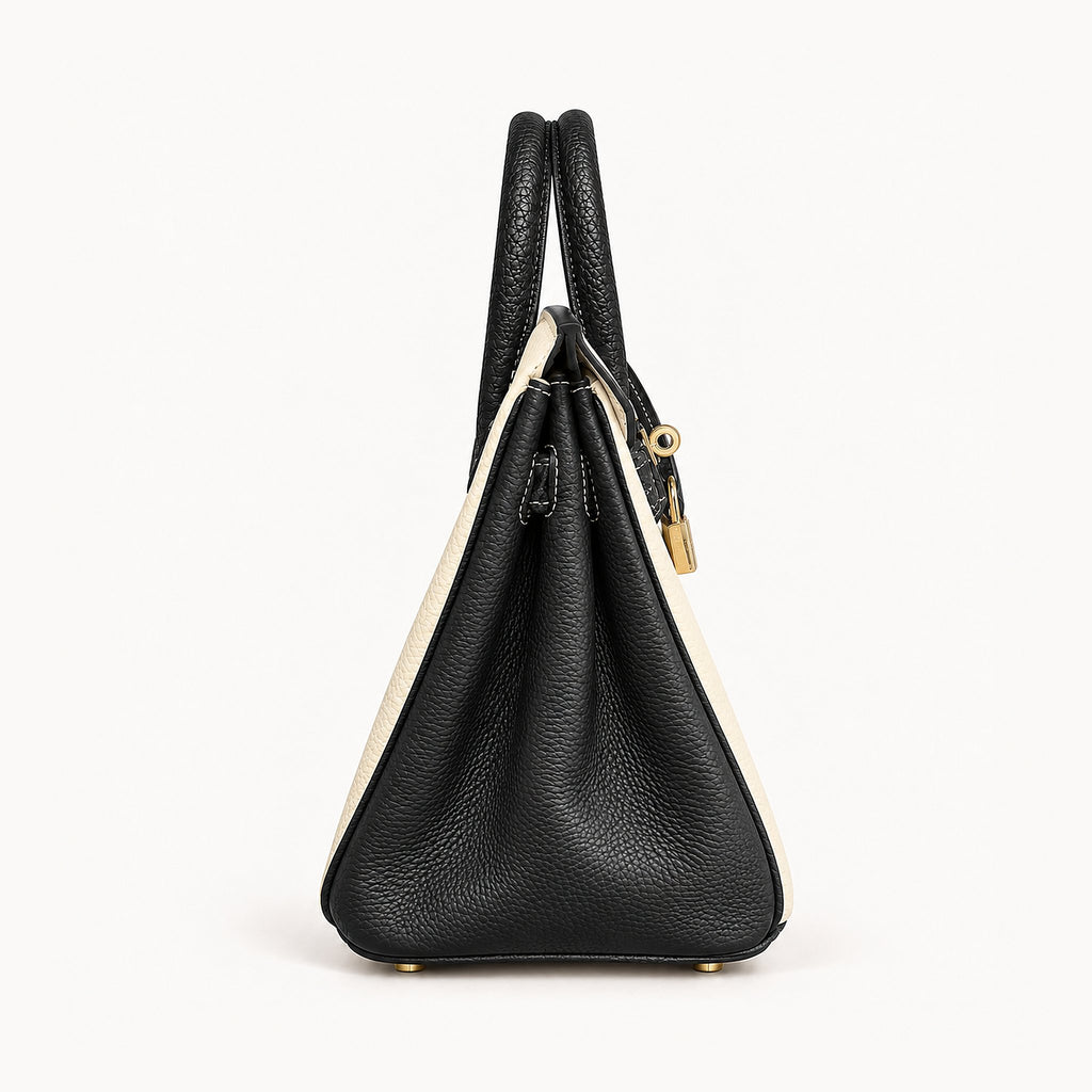Classic 30 togo leather tote in contrast black and white, side view